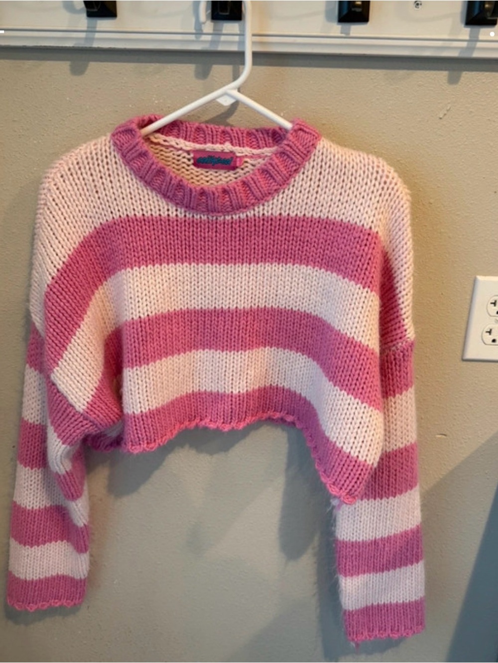 Edikted Pink & Cream Striped Cropped Knit Sweater